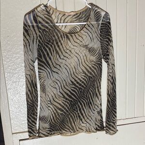Roberto Cavalli Black and Tan Animal Print Long Sleeve Top